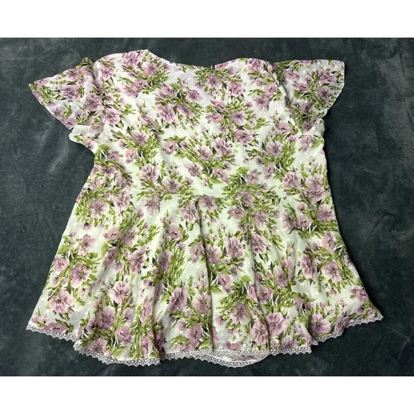 Torrid Blouse Floral Clip Dot Flutter Sleeve Babydoll Chiffon Lace Trim Size 1X - Picture 9 of 15